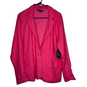 Boston Proper Womens Blazer Sz 14 Linen Blend Single Breast Pink Office Work